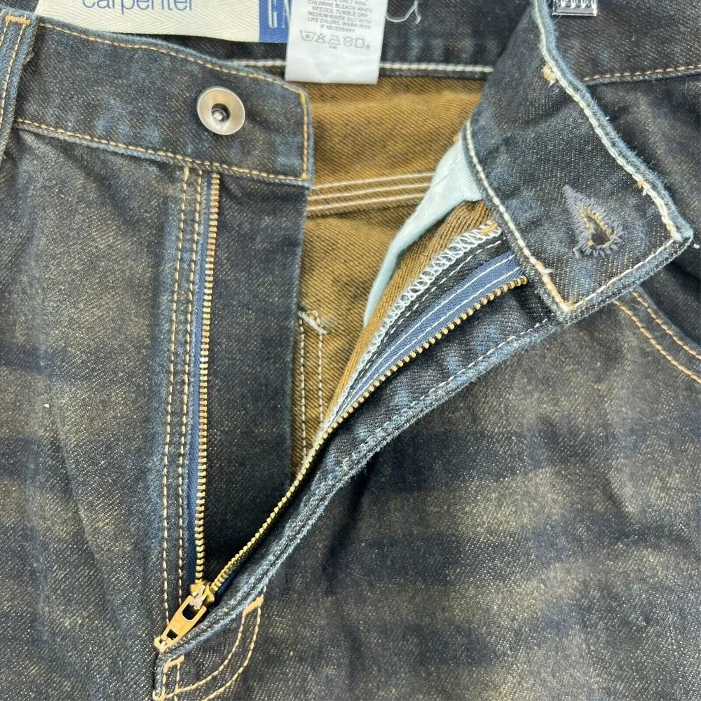 Vintage GAP CARPENTER Jean Men 34x30 Baggy Straight Leg Dark Blue Denim USA READ